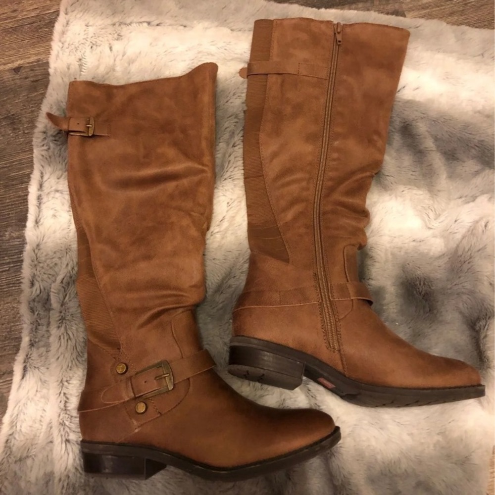 Microsuede taupe knee high boots/NWT
